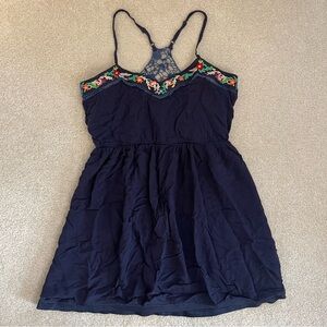 Papaya navy blue empire waist racerback colorful floral embroidery small